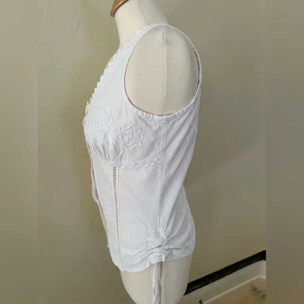 Giocam Peruvian Cotton Embroidered Vest Top M Boho Cottagecore Button Front - Picture 4 of 9